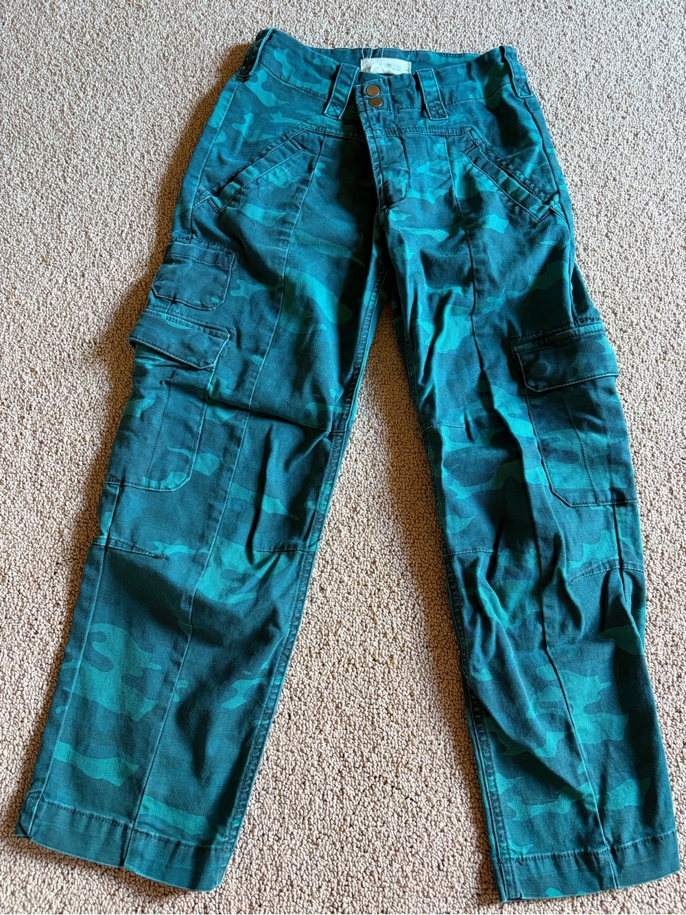 Anthropologie Teal camo cargo pant